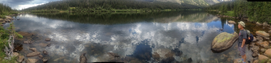 Mark scans the Indian Peaks Wilderness' Long Lake during our hike August 11. Photo by Mike Sweeney/©2013